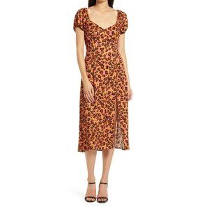 𝅺FRENCH Connection Womens "Amelia" Leopard Midi Dress Size 6 Front Slit